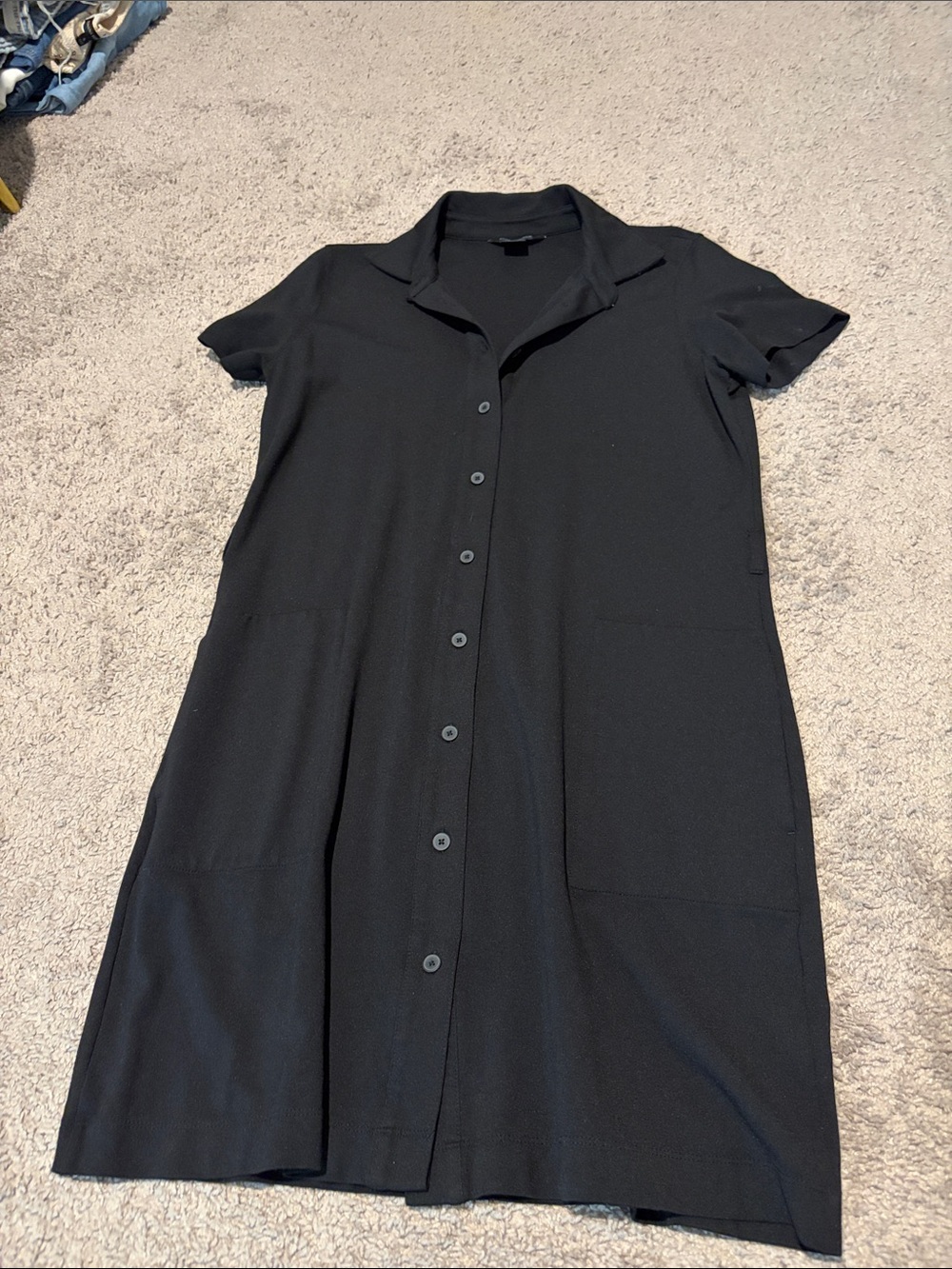 Club Monaco Black Short-Sleeve Button-Front Midi Dress